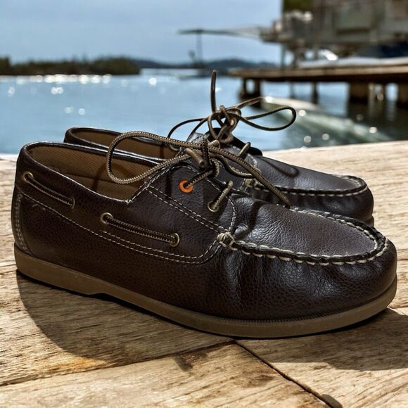 Madison Avenue Benjamin Boat Shoes Youth Size 6M Brown Leather Loafers - Picture 1 of 6